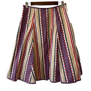 Boden Fit And Flare Womens 10L Purple Tan Stipe Flared A-Line Boho